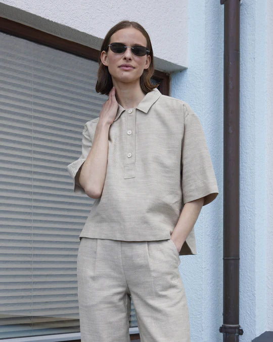 Esmé Studios ESKaya Boxy Brownie Mélange Bluse Damen beige