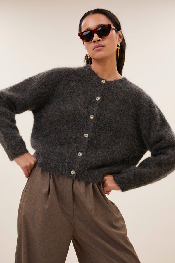 By-Bar Vasile Cardigan Moss Brown Damen Strickjacke Mohair braun
