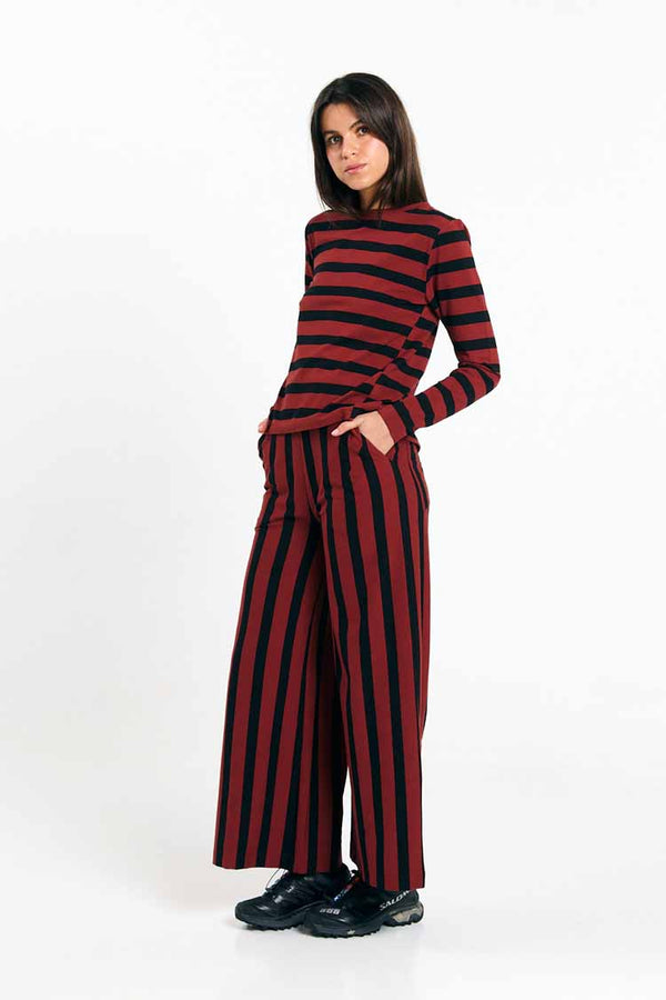 Suite13Lab Palau Pants Stripes Brick Damen Baumwolle Hose schwarz rot