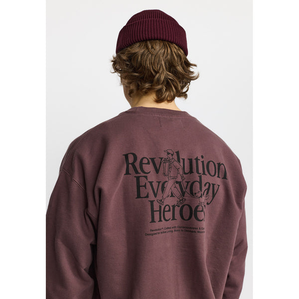 Revolution Printed Crewneck Dustpurple Everyday Heroes Pullover Herren bordeaux