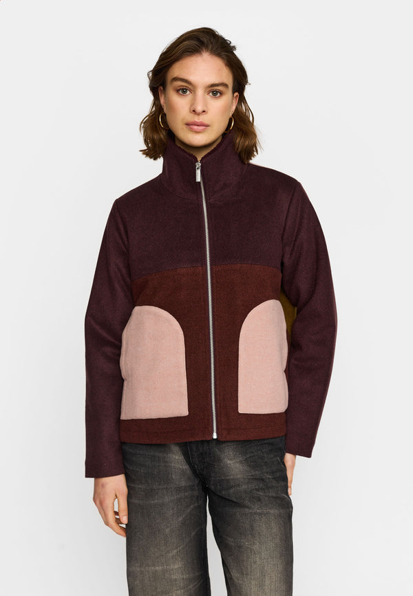 Selfhood Block Jacket Burgundy Damen Wollmix Jacke braun