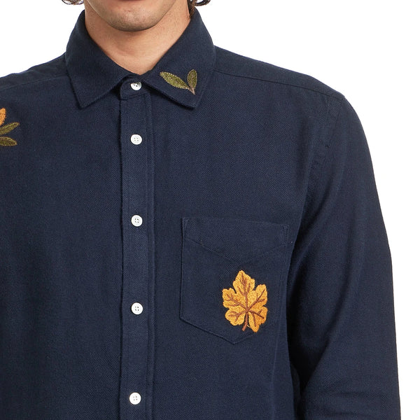 Portuguese Flannel Embroidery Flannell Shirt Navy Herren Hemd blau