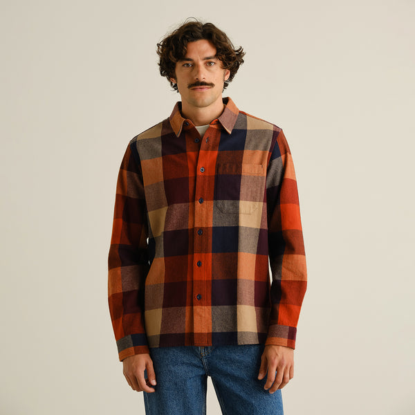 Dedicated Rute Flannel Check Shirt Herren Flanellhemd Bio Baumwolle orange multi