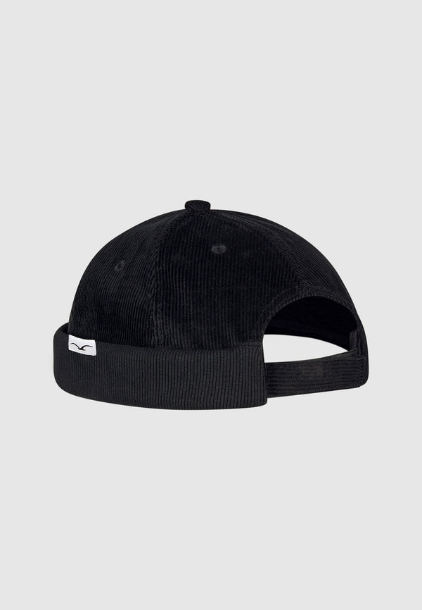 Cleptomanicx Brimless Cord Cap in Schwarz – Rückansicht