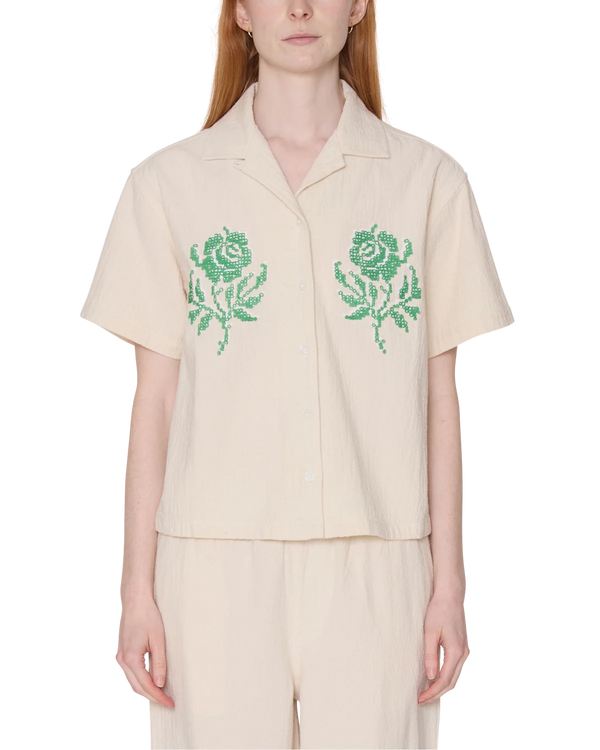 Obey Roses Embellished Natural SS Shirt Hemd Damen creme