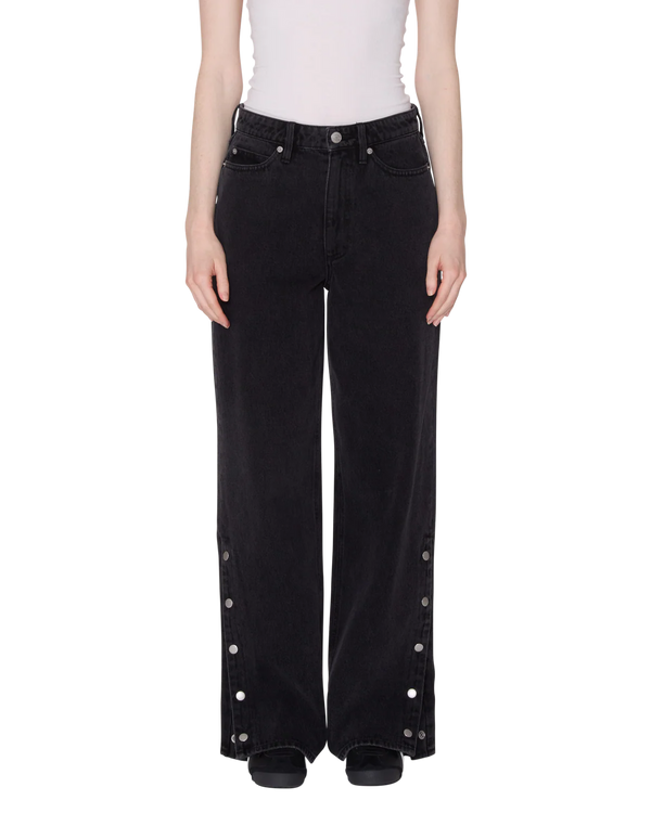 Obey Faded Black Penelope Side Snap Denim Hose Damen schwarz