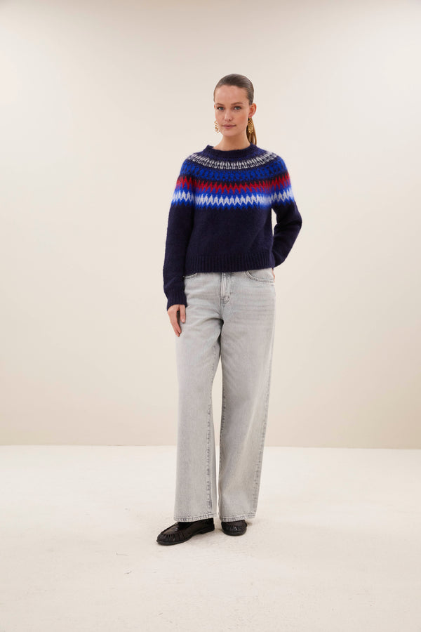 By-Bar Jacky Pullover Navy Damen Mohair Fair Isle dunkelblau