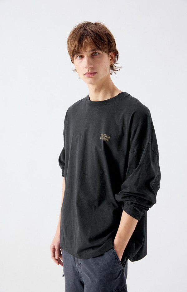 American Vintage Gixy Longsleeve Oversized Langarm-Shirt Herren Schwarz