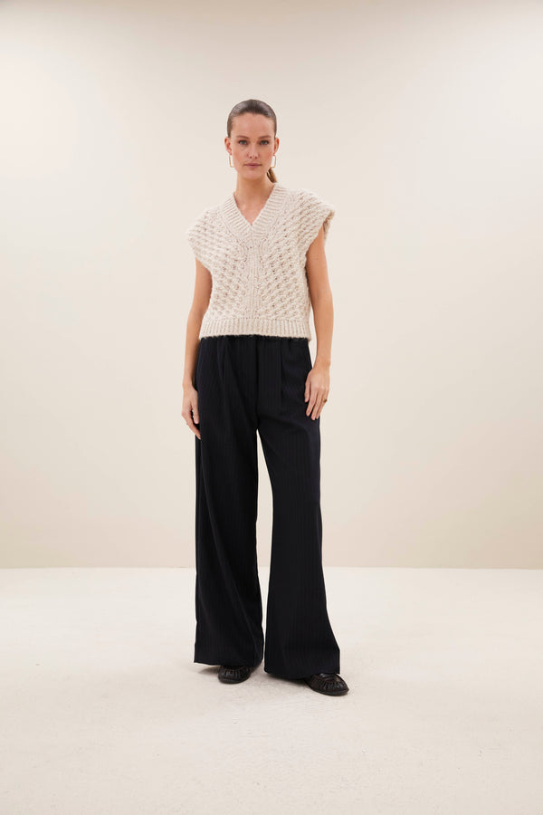 By-Bar Benji Pine Stripe Pants Damen High Waist Hose dunkelgrün