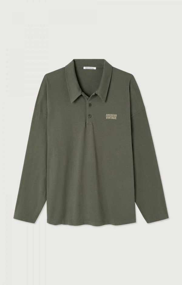 American Vintage Pin Gixy Oversize Langarm Poloshirt Herren grün