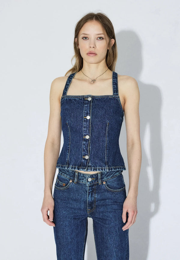 Dr. Denim Niamh Top Stream Dark Retro Vintage Denim Damen blau