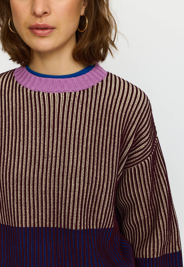 Selfhood Rib Block Knit BBurgundy Damen Strick Pullover burgunder
