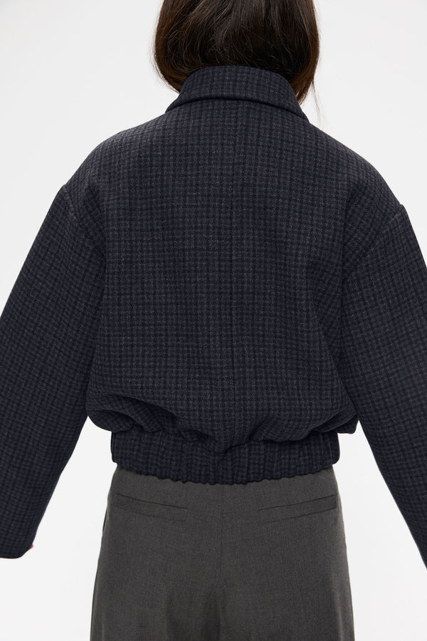 Elvine Nova Grey Check Damen Wolljacke Boxy Cut kariert grau