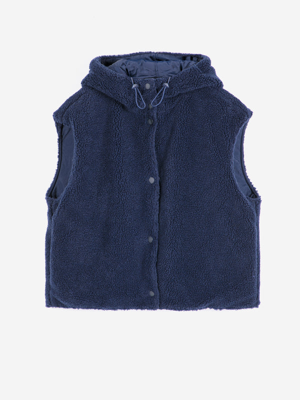 Bobo Choses Reversible Nylon Vest Navy Blue Damen Weste Sherpa blau