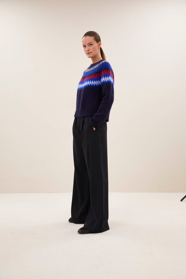 By-Bar Jacky Pullover Navy Damen Mohair Fair Isle dunkelblau