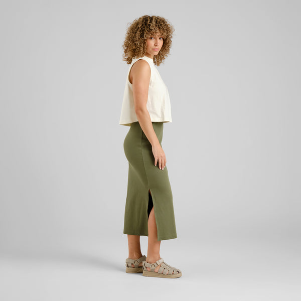 Dedicated Kvarnvik Rib Skirt Damen Midi Rock grün