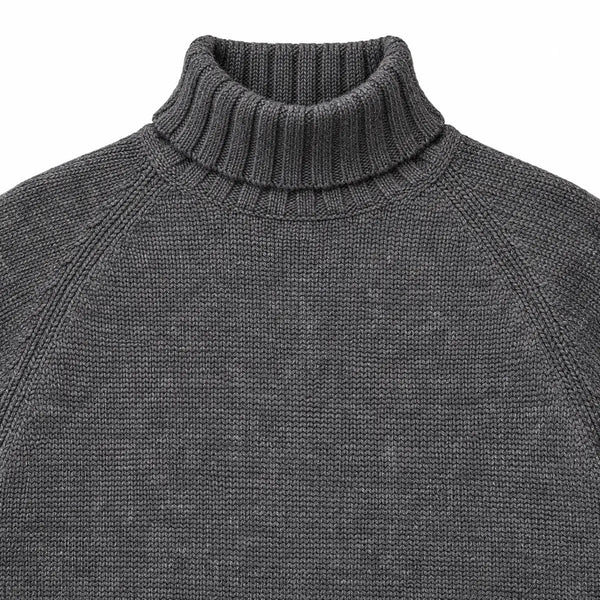 Harley of Scotland Lammwoll-Rollkragenpullover Herren Anthrazit – Rollkragen- und Raglandetail