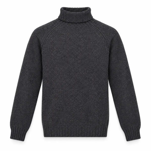 Harley of Scotland Lammwoll-Rollkragenpullover Herren Anthrazit – Vorderansicht