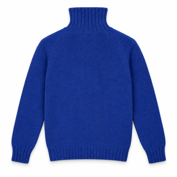 Harley of Scotland Lammwoll-Rollkragenpullover Herren Royalblau – Rückansicht