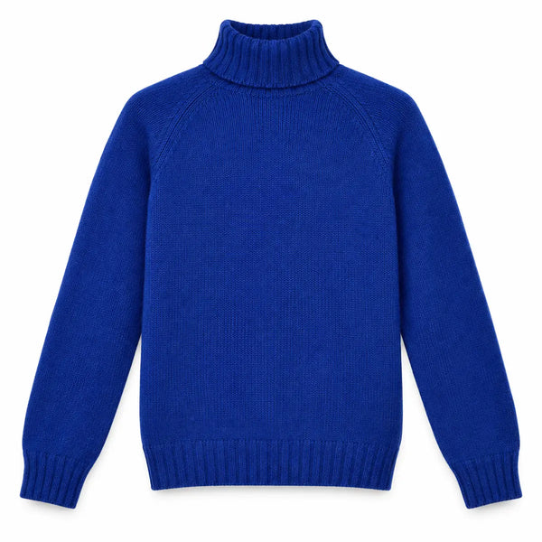 Harley of Scotland Lammwoll-Rollkragenpullover Herren Royalblau – Vorderansicht