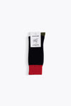 Homecore Lambswool Socken Navy-Multi – dunkelblaue Wollsocken mit roten und olivgrünen Akzenten