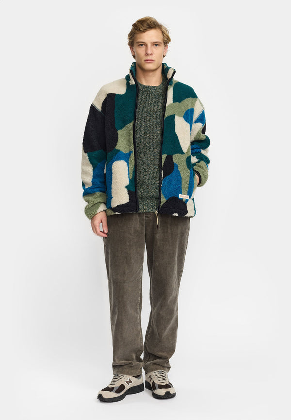 Revolution 7026 Printed Teddy Jacket Herren grün gemustert – Ansicht 2